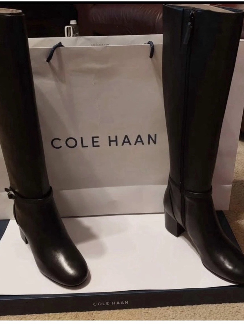 Cole Haan Dana Black Leather Knee High Boots W22253 Women’s 7.5B Block Heel - Picture 2 of 8